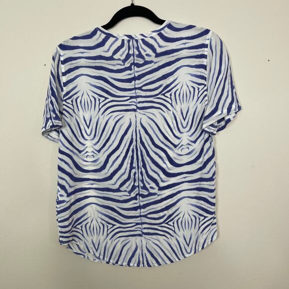 Equipment Small S Bright White Blue Silk Riley Endangered Tee Multi Tiger Stripe - Picture 2 of 10